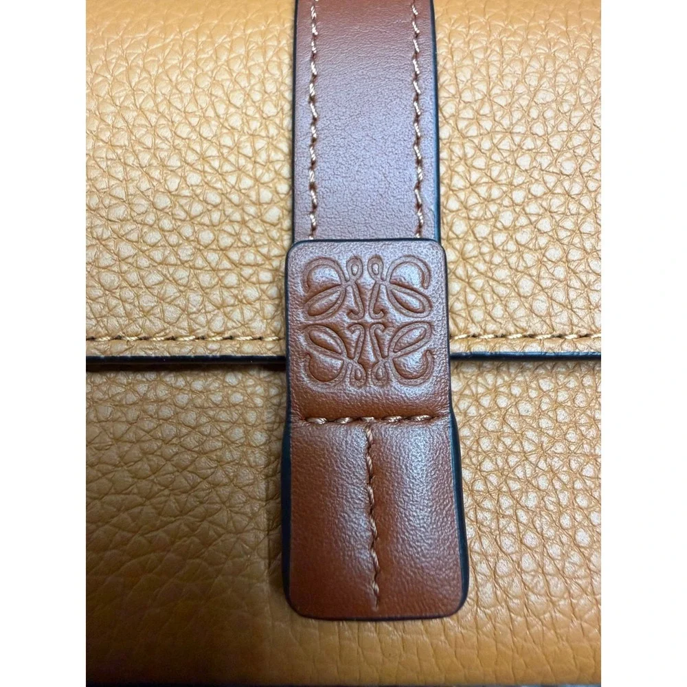 Loewe Soft Grained Calfskin Leather Small Vertical Trifold Wallet Toffee Tan